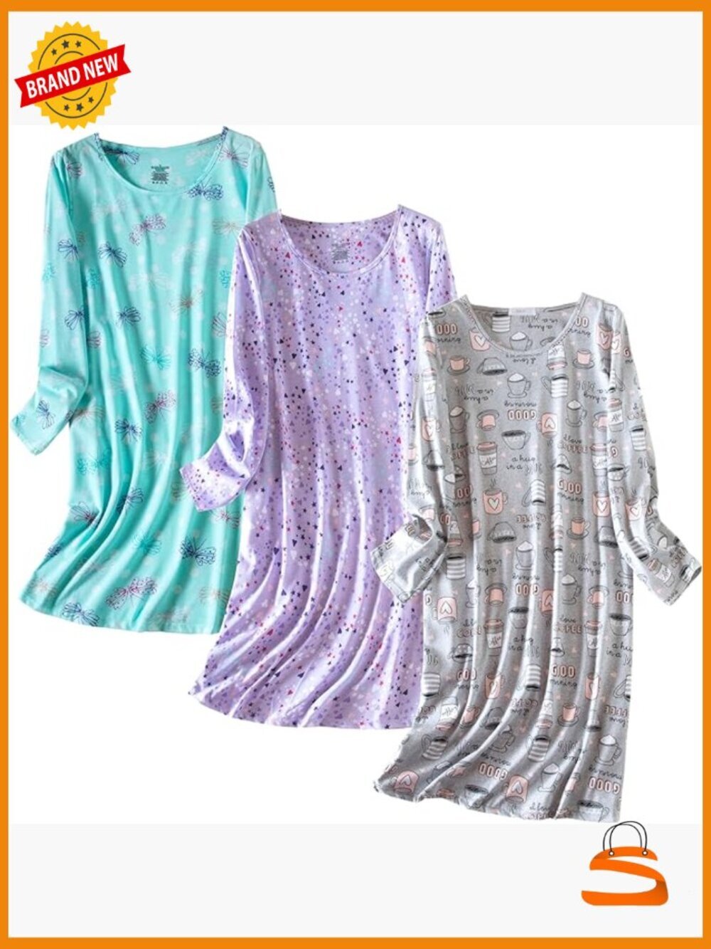 3 Pack Women's Nightgown Long Sleeve Soft Sleepshirt Comfy Pajama Dress